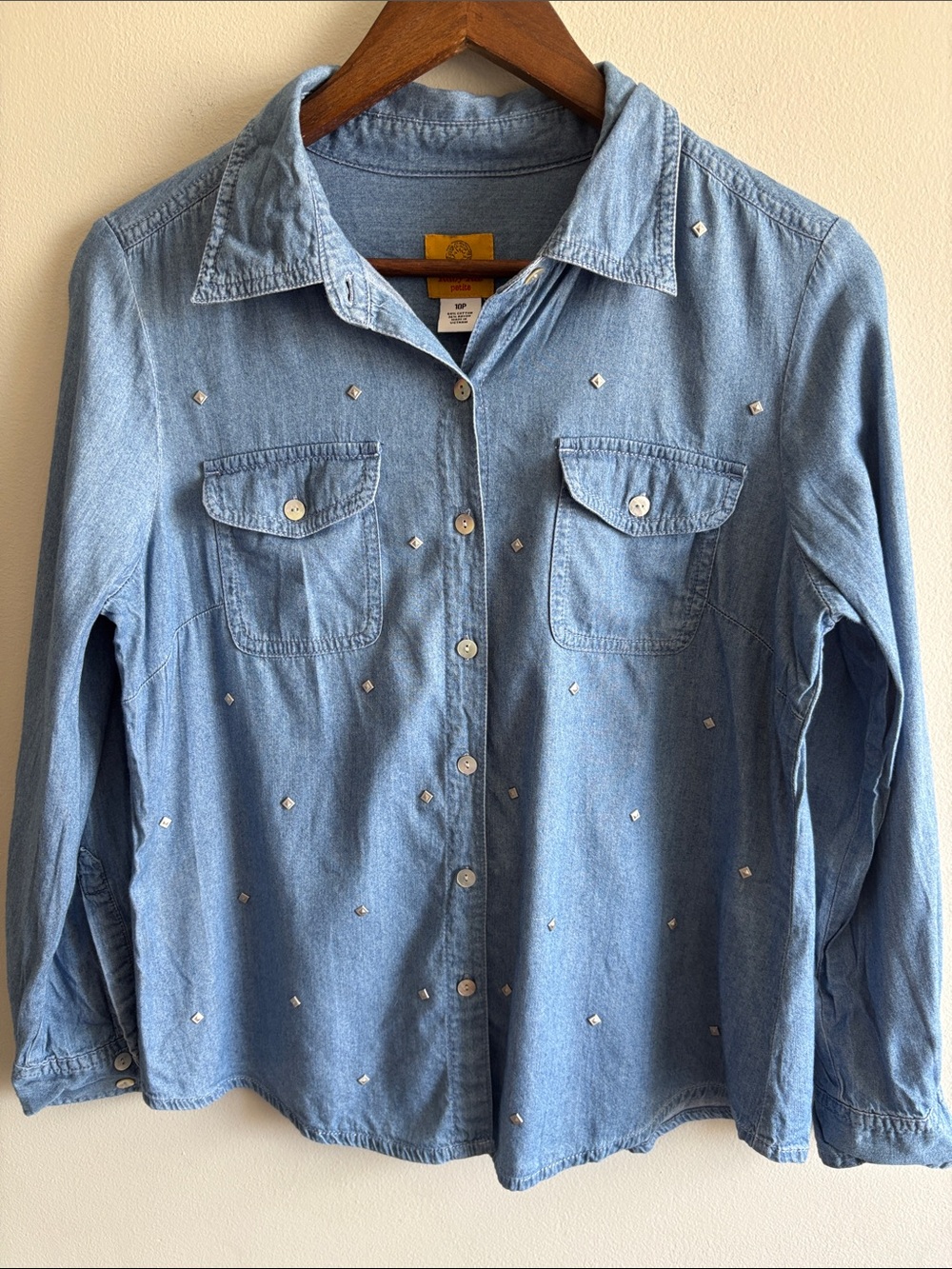 Ruby Rd. Light Blue Denim Blouse with Yellow Brand Tag